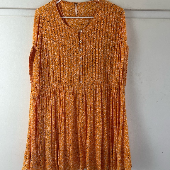 Free People marigold/yellow and floral boho flowy mini dress. - Picture 10 of 14